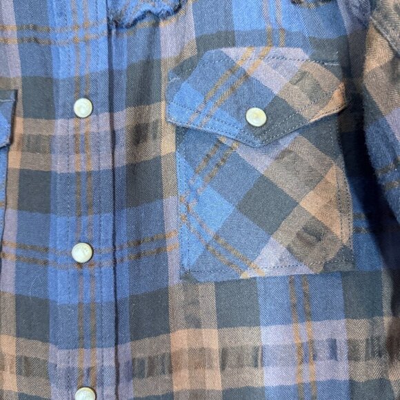Diesel Long Sleeve Shirt Plaid Blue Brown Western Small - Picture 6 of 13